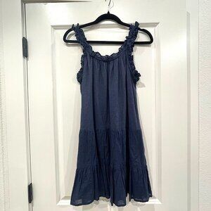 Cato Blue Tiered Ruffle Midi Dress Boho Cottagecore Sleeveless Pockets - LARGE